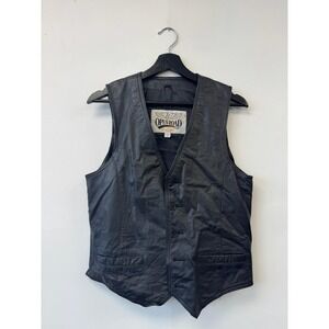 Open Road Vest Mens‎ Small Black Leather Biker Motorcycle Western Button Front